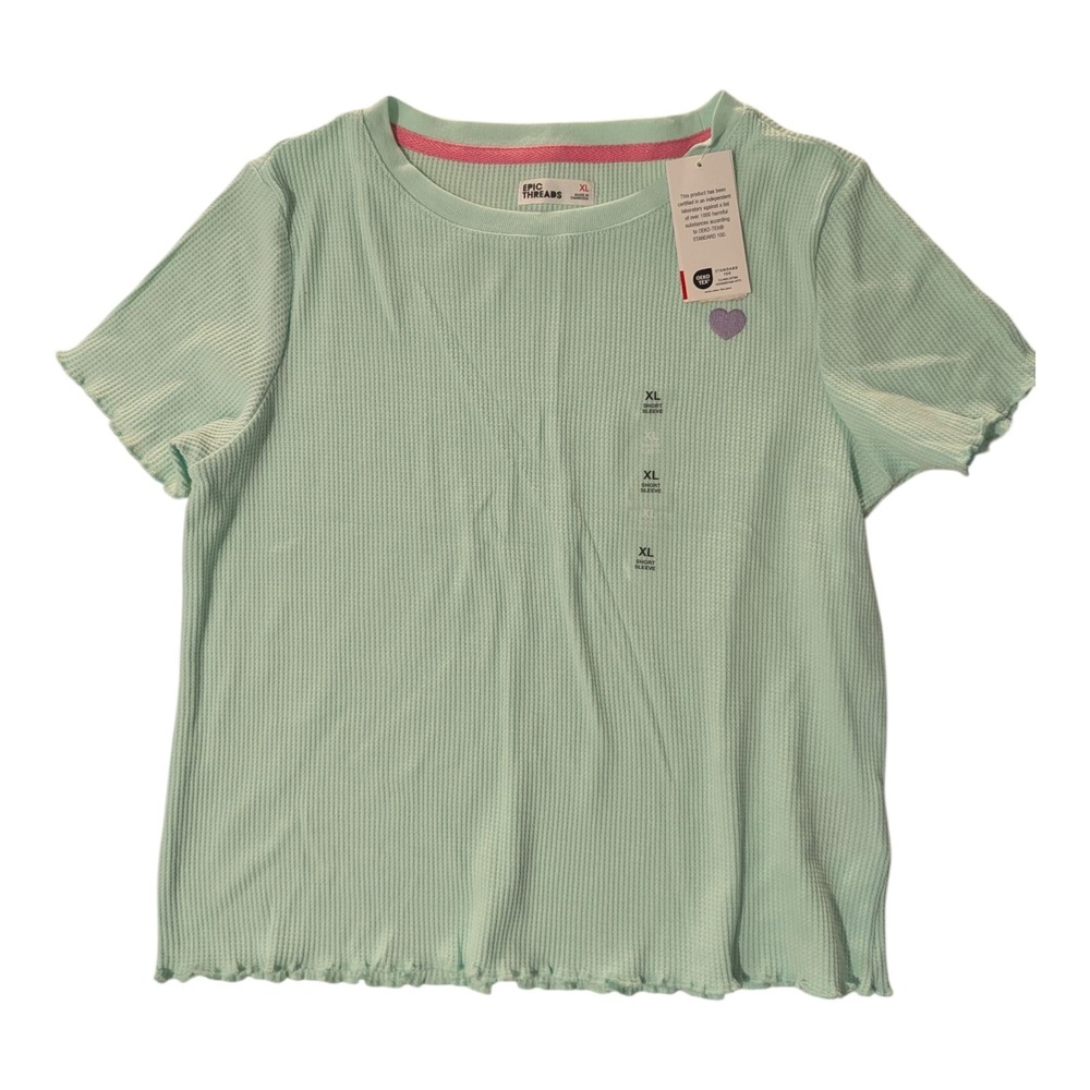 BBC-2 Epic Threads Solid Textured T-Shirt Little Girls XL Tea Green Purple Heart